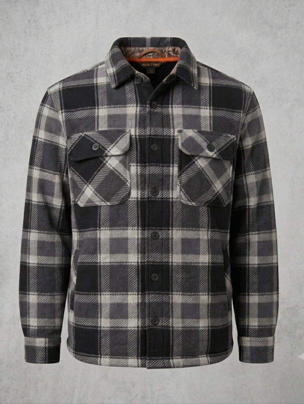 ​Realtree Fleece Plaid Shirt Jacket Black Grey Sherpa Lined Shacket NWT Size L